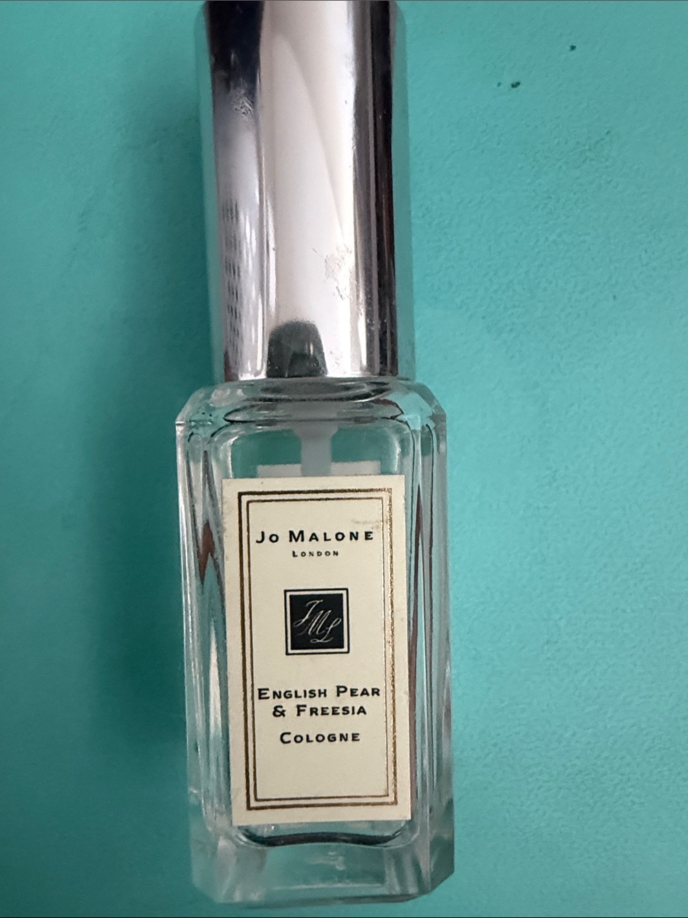 Jo Malone Clear Glass Cologne Bottle with Silver Cap and Cream Label
